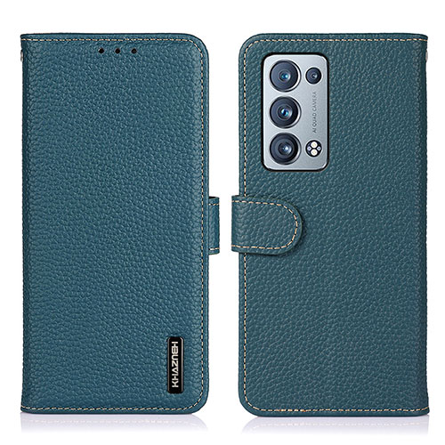 Leather Case Stands Flip Cover Holder B01H for Oppo Reno6 Pro+ Plus 5G Green