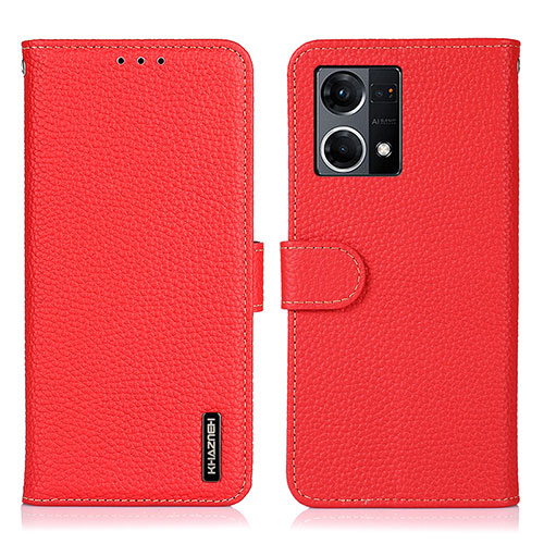 Leather Case Stands Flip Cover Holder B01H for Oppo Reno7 4G Red