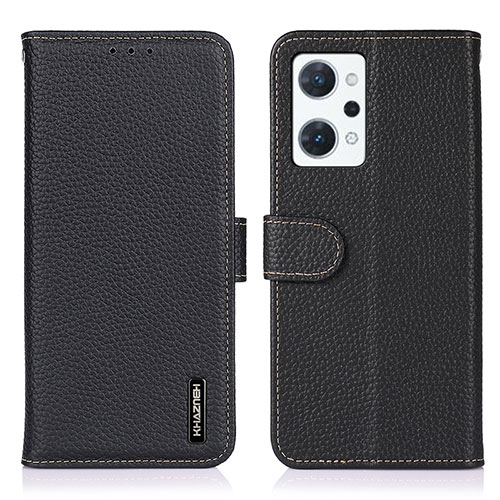 Leather Case Stands Flip Cover Holder B01H for Oppo Reno7 A Black