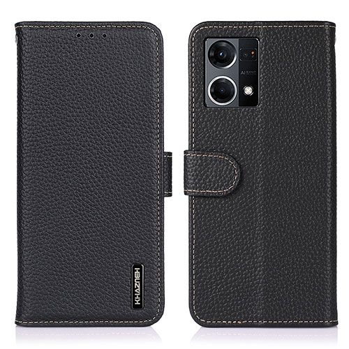Leather Case Stands Flip Cover Holder B01H for Oppo Reno8 4G Black