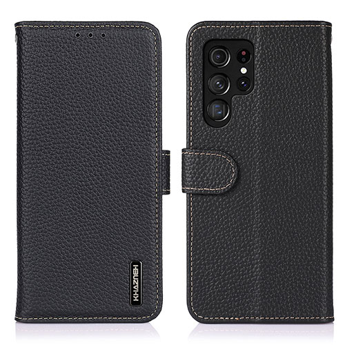 Leather Case Stands Flip Cover Holder B01H for Samsung Galaxy S21 Ultra 5G Black
