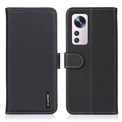 Leather Case Stands Flip Cover Holder B01H for Xiaomi Mi 12 Pro 5G Black