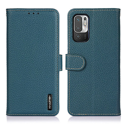 Leather Case Stands Flip Cover Holder B01H for Xiaomi Redmi Note 10 5G Green