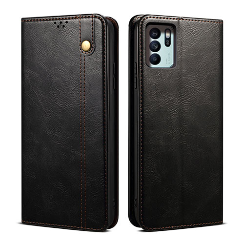 Leather Case Stands Flip Cover Holder B01S for Oppo Reno6 Z 5G Black
