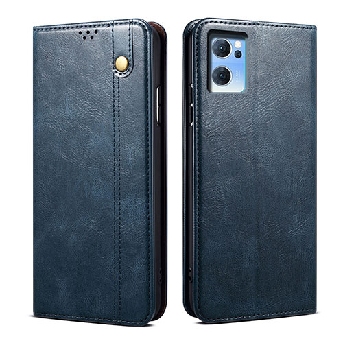 Leather Case Stands Flip Cover Holder B01S for Oppo Reno7 5G Blue