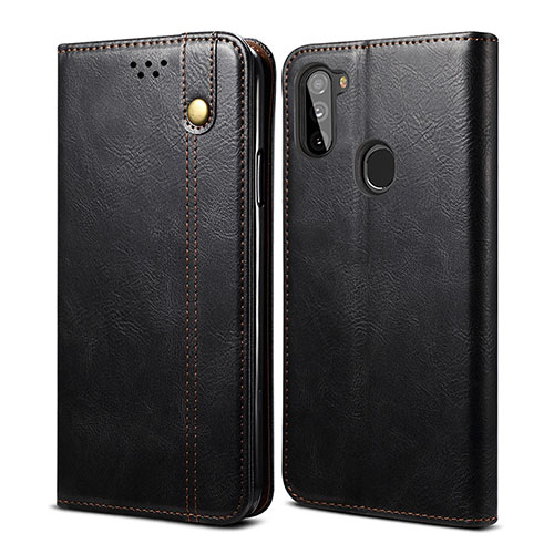 Leather Case Stands Flip Cover Holder B01S for Samsung Galaxy M11 Black