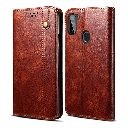 Leather Case Stands Flip Cover Holder B01S for Samsung Galaxy M11 Brown