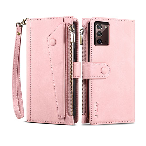 Leather Case Stands Flip Cover Holder B01S for Samsung Galaxy Note 20 5G Rose Gold