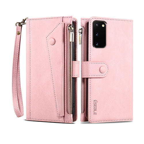 Leather Case Stands Flip Cover Holder B01S for Samsung Galaxy S20 5G Rose Gold