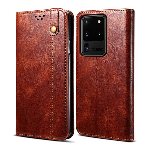 Leather Case Stands Flip Cover Holder B01S for Samsung Galaxy S20 Ultra Brown
