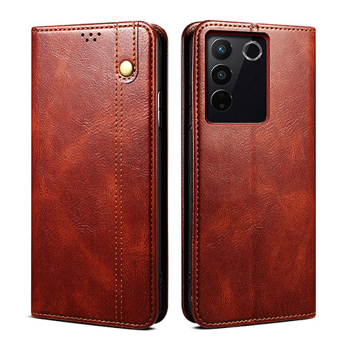 Leather Case Stands Flip Cover Holder B01S for Vivo V27 5G Brown