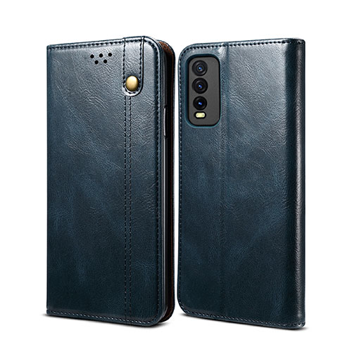 Leather Case Stands Flip Cover Holder B01S for Vivo Y12s Blue
