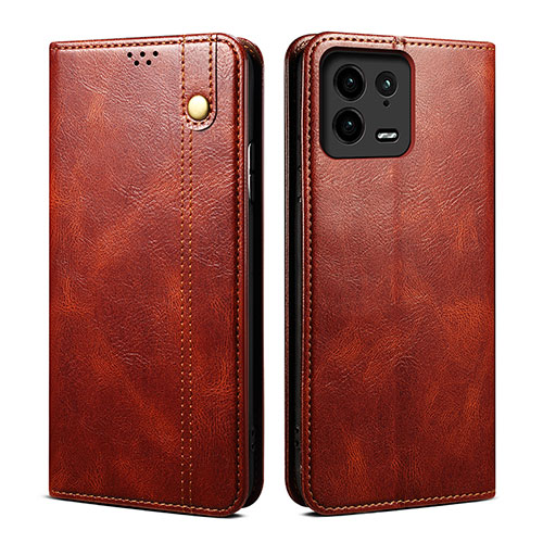 Leather Case Stands Flip Cover Holder B01S for Xiaomi Mi 13 5G Brown