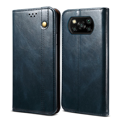 Leather Case Stands Flip Cover Holder B01S for Xiaomi Poco X3 NFC Blue