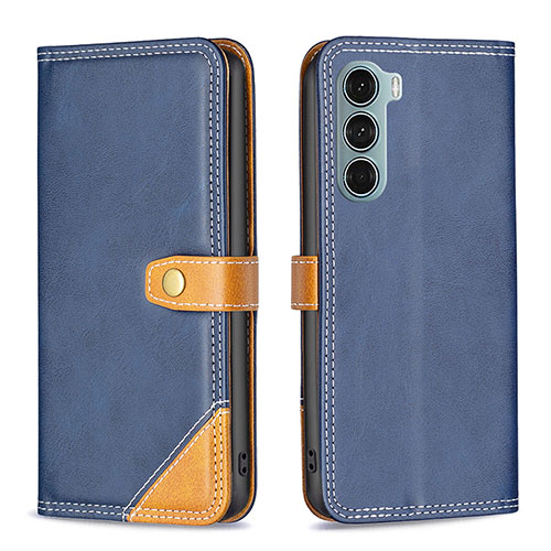 Leather Case Stands Flip Cover Holder B02F for Motorola Moto G200 5G Blue