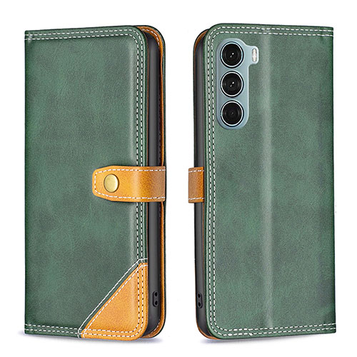 Leather Case Stands Flip Cover Holder B02F for Motorola Moto G200 5G Green