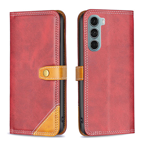 Leather Case Stands Flip Cover Holder B02F for Motorola Moto G200 5G Red