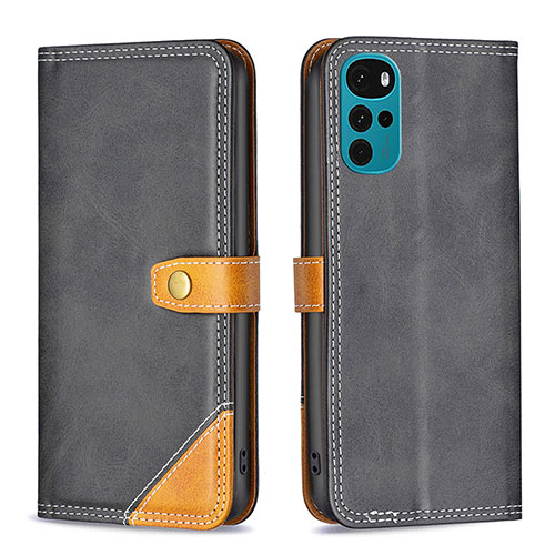 Leather Case Stands Flip Cover Holder B02F for Motorola Moto G22 Black