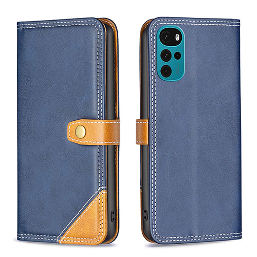 Leather Case Stands Flip Cover Holder B02F for Motorola Moto G22 Blue