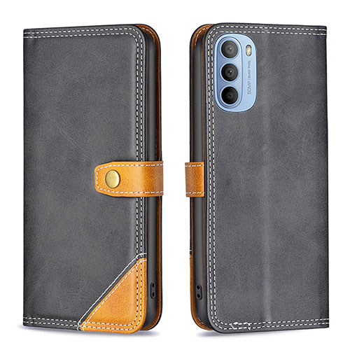 Leather Case Stands Flip Cover Holder B02F for Motorola Moto G31 Black