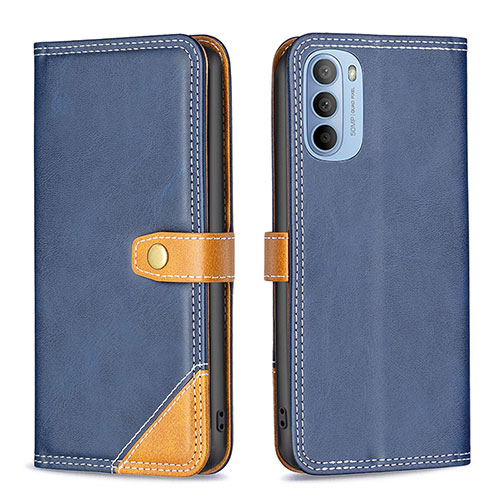 Leather Case Stands Flip Cover Holder B02F for Motorola Moto G31 Blue