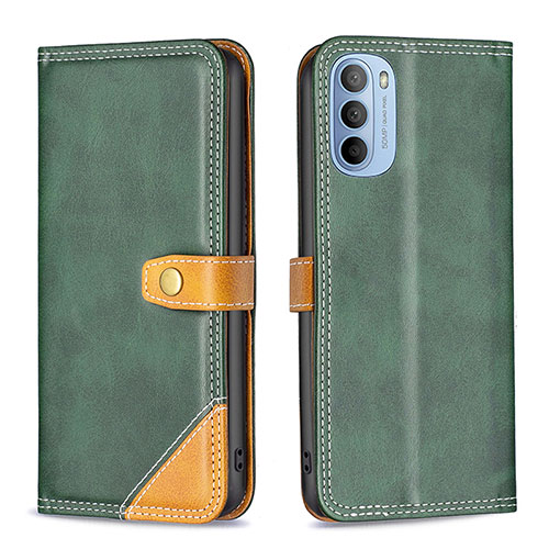 Leather Case Stands Flip Cover Holder B02F for Motorola Moto G31 Green