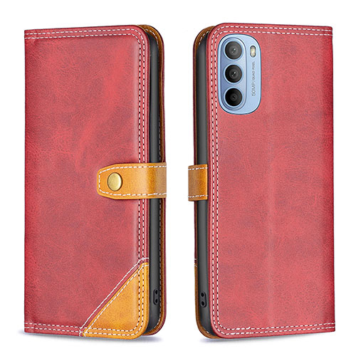 Leather Case Stands Flip Cover Holder B02F for Motorola Moto G31 Red