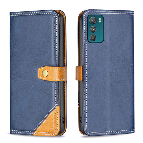 Leather Case Stands Flip Cover Holder B02F for Motorola Moto G42 Blue