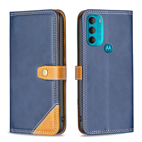 Leather Case Stands Flip Cover Holder B02F for Motorola Moto G71 5G Blue