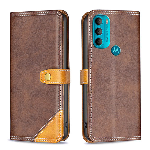 Leather Case Stands Flip Cover Holder B02F for Motorola Moto G71 5G Brown