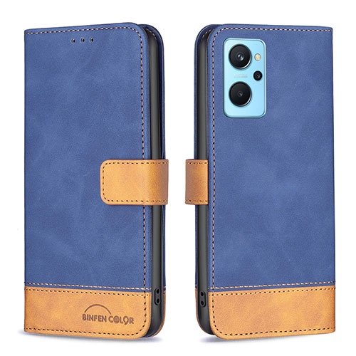 Leather Case Stands Flip Cover Holder B02F for Oppo A96 4G Blue