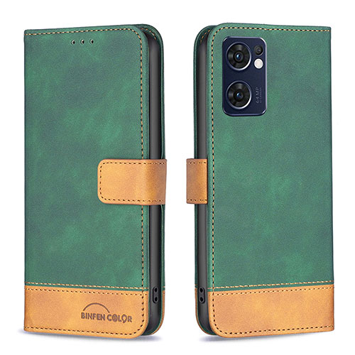 Leather Case Stands Flip Cover Holder B02F for Oppo Reno7 5G Green