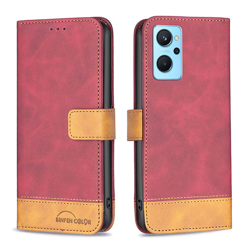 Leather Case Stands Flip Cover Holder B02F for Realme 9i 4G Red