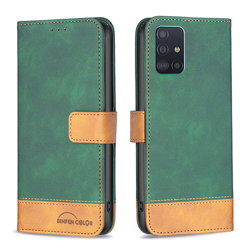 Leather Case Stands Flip Cover Holder B02F for Samsung Galaxy A51 4G Green