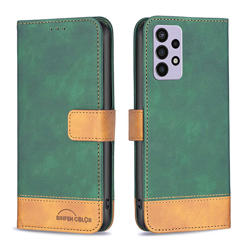 Leather Case Stands Flip Cover Holder B02F for Samsung Galaxy A72 5G Green