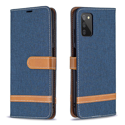 Leather Case Stands Flip Cover Holder B02F for Samsung Galaxy M02s Navy Blue