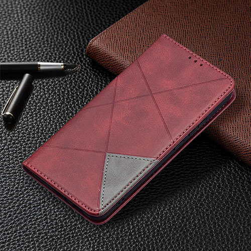 Leather Case Stands Flip Cover Holder B02F for Samsung Galaxy S21 5G Red