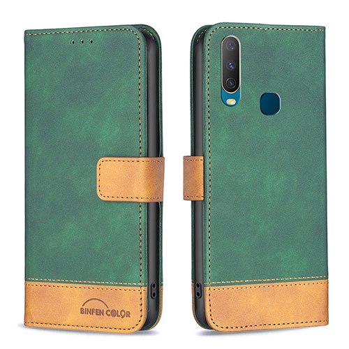 Leather Case Stands Flip Cover Holder B02F for Vivo Y17 Green