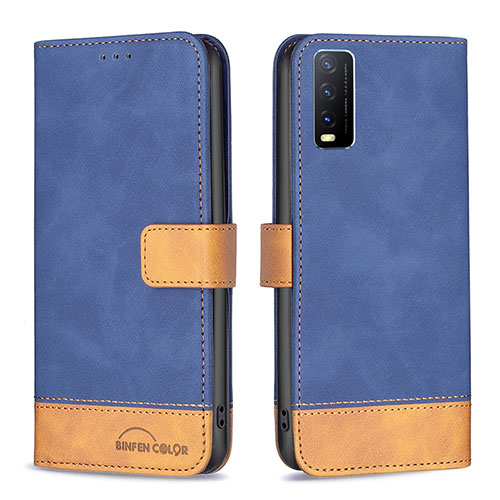 Leather Case Stands Flip Cover Holder B02F for Vivo Y20s Blue