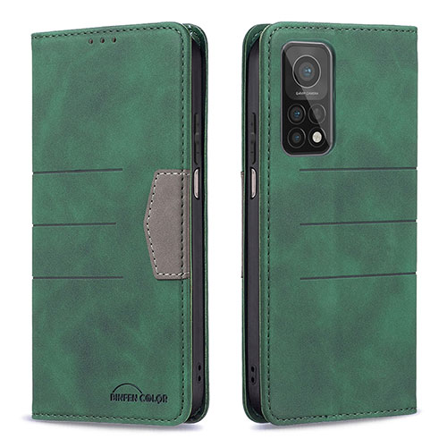 Leather Case Stands Flip Cover Holder B02F for Xiaomi Mi 10T 5G Green