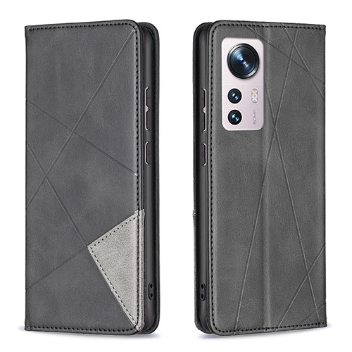 Leather Case Stands Flip Cover Holder B02F for Xiaomi Mi 12 Pro 5G Black