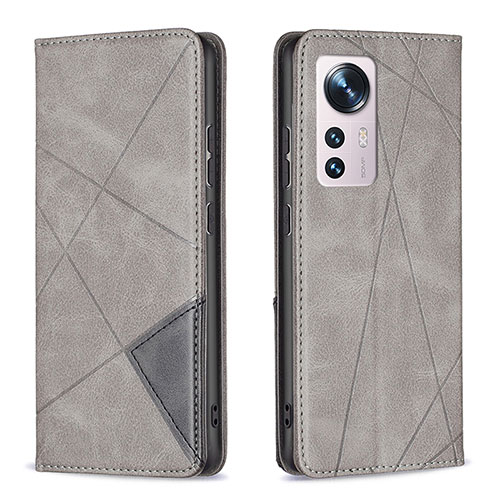Leather Case Stands Flip Cover Holder B02F for Xiaomi Mi 12 Pro 5G Gray