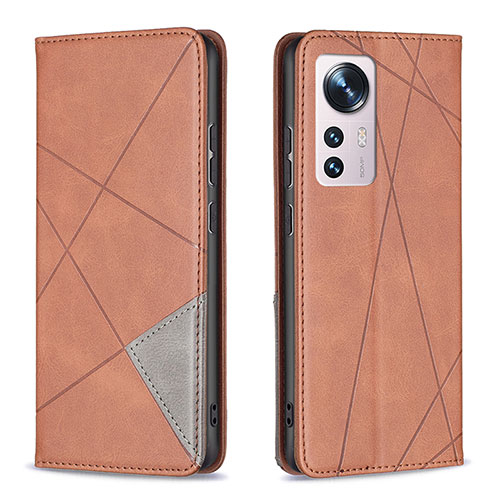Leather Case Stands Flip Cover Holder B02F for Xiaomi Mi 12S 5G Brown