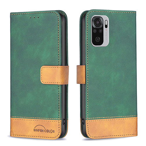 Leather Case Stands Flip Cover Holder B02F for Xiaomi Poco M5S Green