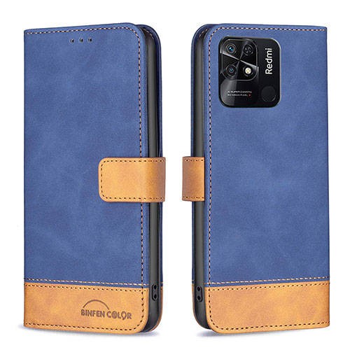 Leather Case Stands Flip Cover Holder B02F for Xiaomi Redmi 10 Power Blue