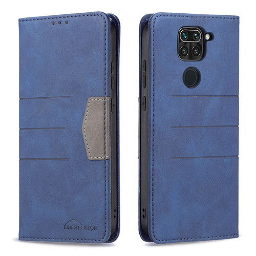 Leather Case Stands Flip Cover Holder B02F for Xiaomi Redmi Note 9 Blue
