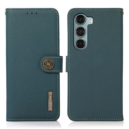 Leather Case Stands Flip Cover Holder B02H for Motorola Moto G200 5G Green