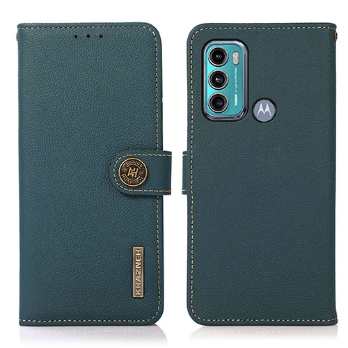 Leather Case Stands Flip Cover Holder B02H for Motorola Moto G60 Green