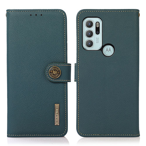 Leather Case Stands Flip Cover Holder B02H for Motorola Moto G60s Green