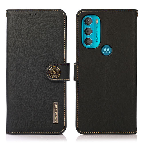 Leather Case Stands Flip Cover Holder B02H for Motorola Moto G71 5G Black